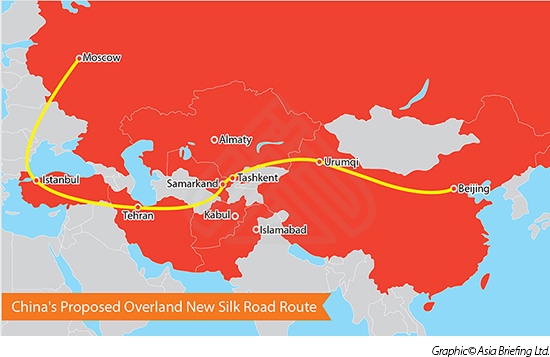 China's Proposed Overland New Silk Road Route.